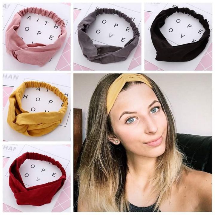 1Pcs Women Suede Headband Vintage Cross Knot Elastic Hair Bands Soft Solid Girls Hairband