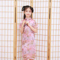 Kidlove Girls Short-sleeved Cheongsam Dress Comfortable Breathable Button Collar Low Split Design Chinese Traditional Costume For School Party. 