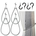 Curtain Tiebacks Ropes Metal Holders Cord for Thin or Thick Window Drapes 4 Pack Curtain Holdbacks with 4 Metal Screw Hooks Silver. 