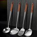 Techmanistan Stainless Steel Cooking Spoons With Wooden Handle, Turner Spatula Stainless Steel Wok Spatula Wok Spatula Ladle Skimer Ladle. 
