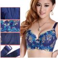Women Seamless Side Support Plunge Bra Underwired Push Up Bra Embroidered. 