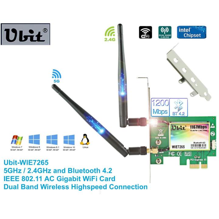 Ubit (WIE7265) WiFi Card AC 1200Mbps Dual Band Bluetooth 4.2 Wireless WiFi PCIe Network Card 5GHz/2.4GHz and 2×Antenna for Desktop/PC Gaming