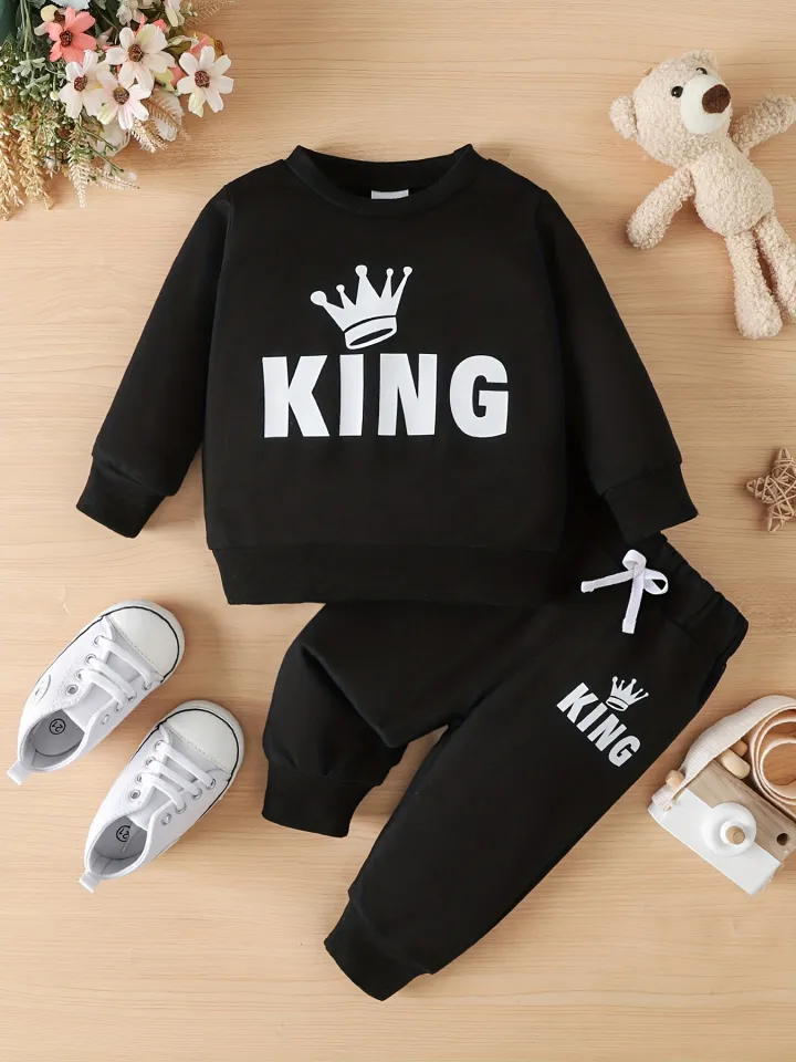 Keep Your Baby Boy Stylish and Comfy with a King Letter Print Tracksuit King Letter Print Sweatshirt Trousers Set Daraz.pk