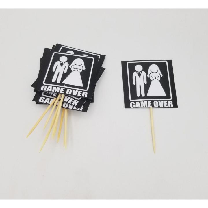 WEDDING PARTY GAME OVER CUPCAKE TOPPERS - PACK OF 10 CUPCAKE TOPPERS