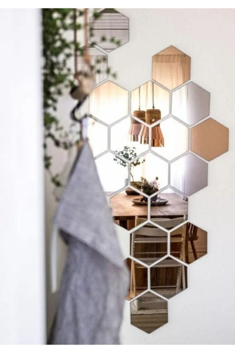 Pack of 12 Premium Quality hexagon Shape Acrylic mirrors, Hexagon 3d Wall Sticker Sets Decore Art Hexagonal Design Decoration For Home Decor Living Bed Room And Offices And For Gifts, Wall decoration items, Bazaar deals
