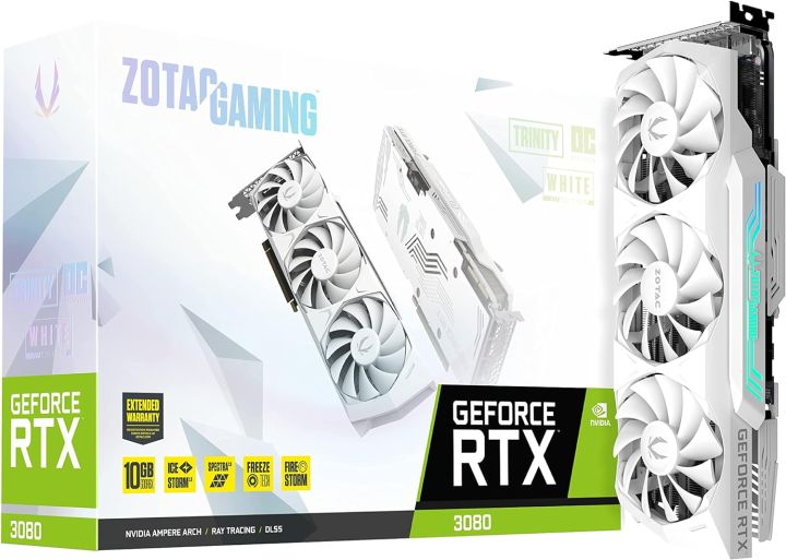 ZOTAC Gaming GeForce RTX™ 3080 Trinity OC White Edition LHR 10GB GDDR6X 320-bit 19 Gbps PCIE 4.0 Gaming Graphics Card, IceStorm 2.0 Advanced Cooling, Spectra 2.0 RGB Lighting, ZT-A30800K-10PLHR