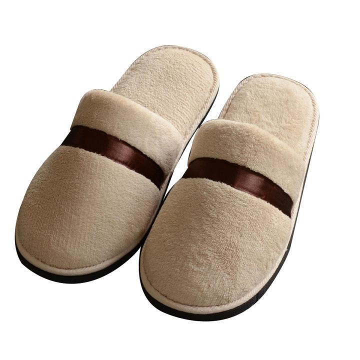 Unisex Indoor Thicken Non-Slip Coral Fleece Closed Toe Flat Shoes Hotel Slippers