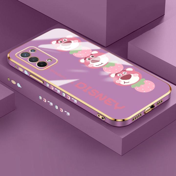 YIWESAN Case For OPPO A54 5G Case Cartoon Cute Lotso Bear Side New Design Phone Case Square Edge Pattern Silicone Softcase Luxury Plating Casing Full Cover Camera Shockproof Protection Cases