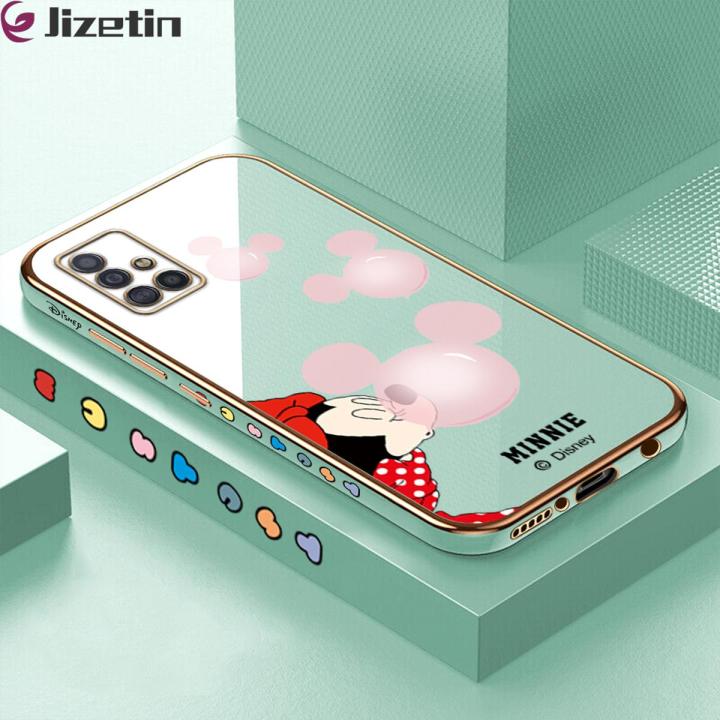 Jizetin (Free Lanyard) for Samsung Galaxy A51 Back Cover Bubble Mouse Luxury 6D Plating Case Side Pattern Soft Silicone Square Phone Cases