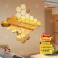 Hexagon Mirror Wall Stickers Acrylic Self Adhesive Mosaic Tiles Sticker Decals Gold for DIY Bedroom Bathroom Home DecorAcrylic Golden Mirror Wall Art 6/12/24/48/72/96 Pcs  Antique Gifts Center. 