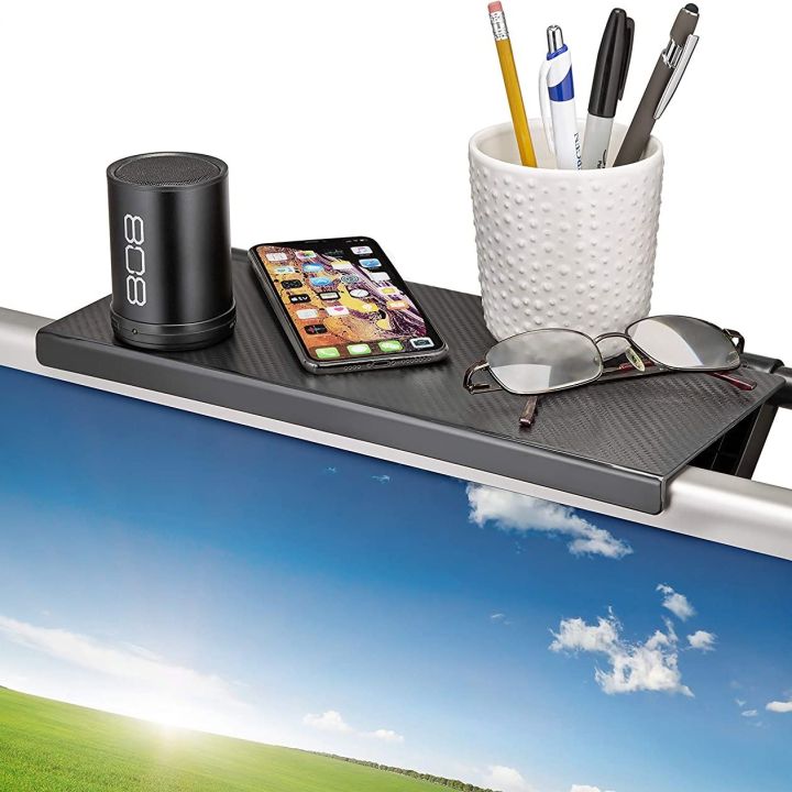 Screen Top Shelf TV Screen Caddy Holder Adjustable Screen Shelf Screen Rack Foldable Monitor Top Shelf Mount Organizer Stand Bracket Holder for Flat Screen TV Computer