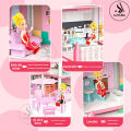 Beautiful Home Dream Become True DIY Assembled Game 4-Storey 11 Rooms and 3 Balconies Huge Big Doll House Villa Playset With Furniture & Accessories Children's Family DIY Pretend Dream House Castle Accessories Assembly Toy Girl Gift - Size Approx. 26 Inch. 