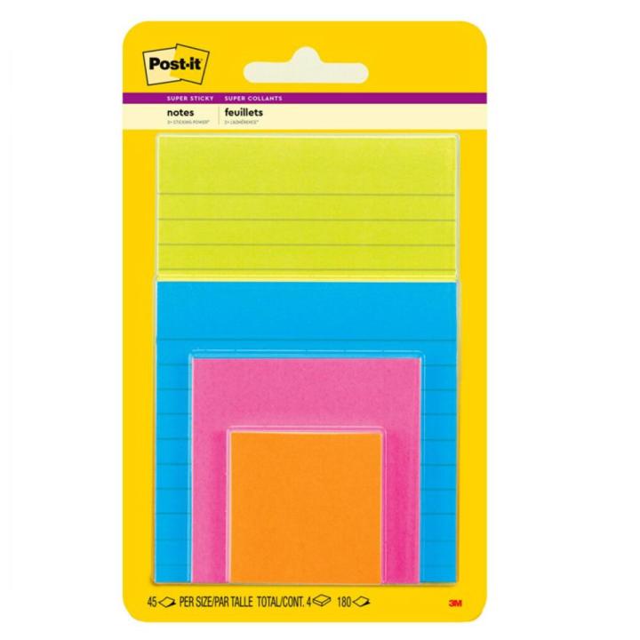Post-it Super Sticky Notes Rio de Janeiro Collection and Multi-Sizes 4622-SSEU. 4x6, 4x4, 3x3, 2x2 (51x51, 76x76, 101x101, 101x152). 45 sheets/pad, 4 pads/pack