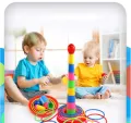 Ring Toss Game For Kids  With 18 inch Stand Floatable Rings Multicolored Durable Plastic Rings Competitive Tossing Game for Kids and Adults. 