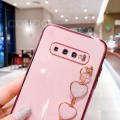 For Samsung Galaxy S10 Plus Back Cover with 3D Love Heart Wristband Chain Fashion Bracelet Shiny Plating Phone Case Soft Silicone Bumper Protective Cover. 