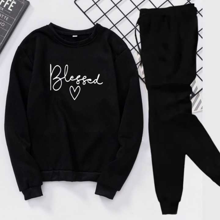 REVIBE - Black Blessed Printed Tracksuit For Girls & Womens