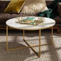 Best Choice Products  30" Marble Texture Modern Living Room Round Accent Center Coffee Table Metal Frame Golden Side Table Dining Table STM. 
