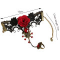 Super Hand Harness Bracelet Faux Gem Rose Decor Black Lace Ring Bracelet. 