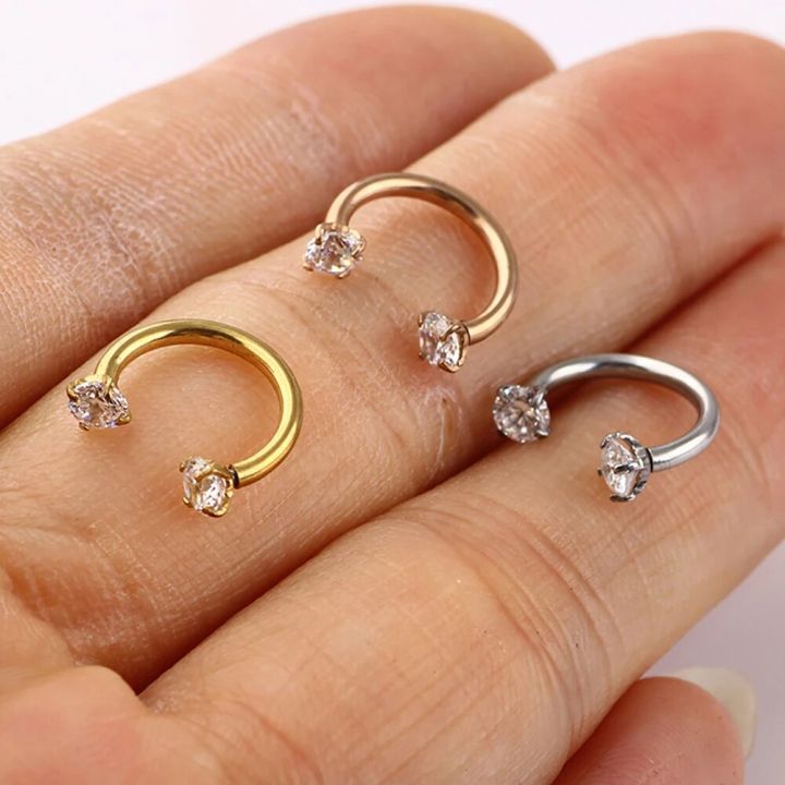 1pcs Unisex Internally Threaded Circular Barbell Lip Nose Horseshoe Septum Ring Helix Piercing Ear Cartilage Lobe Earrings