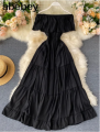 RIFA Off-Shoulder Boho Beach Dress White, Elegant Korean Style, Ruffle Detail, Summer Party Wear. 