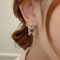 Kawaii Cute Cartoon Plush Bow Bear Earrings Woman Jewelry Accessories. 