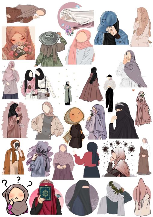 Pack of 30 Hijab  Stickers for Girls  Stickers - Fashion Hijab  Sticker For Laptop & Mobile Sticker 2 Inch x 2 Inch each sticker size