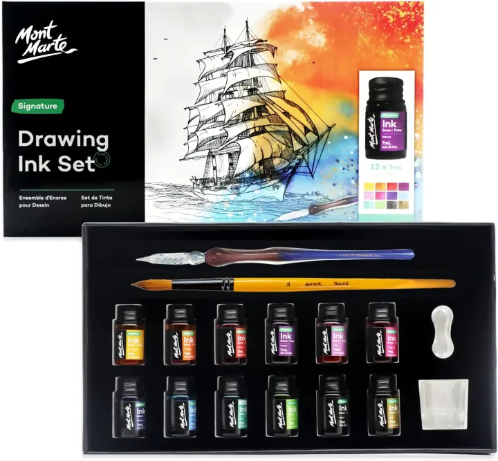 MONT MARTE Drawing Ink Kit Signature 16pc, Great Art Set, Includes 12 x ...