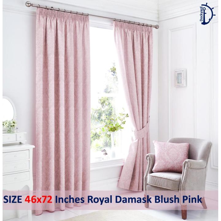 Royal Damask Jacquard Curtains  Blush Pink Curtains for room  Set of 2 with FREE Tie Back