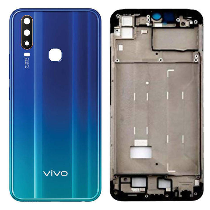 Vivo Y12 Middle Frame Housing With Side Button and Camera Lens Complete Body Casing Replacement For Y12 - Blue
