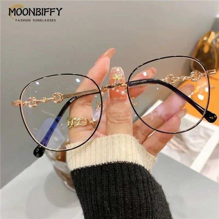 Vintage New Oval Metal Frame Glasses Women Fashion Optical Myopia Blocking Eyewear Popular Reading Anti-blue Light Eyeglasses