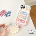 Cute Little Bear Doodle rainbow Pink Blue Gradient Cover Compatible For Redmi 12 A1 9A 9T 12C 10 10C 9 10A A2 9C NFC Note 12 10 10s 8 9 11 11s Pro Max Poco M3 Mi 11 12 Lite 3D Wavy Curved Edge Case With Beaded Bracelet. 