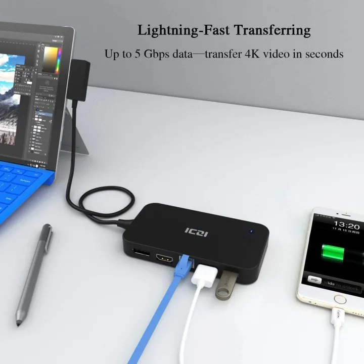 Surface%20Pro%20Hub,%20ICZI%20USB%20Mini%20DP%20Multiport%20Adapter%20with%20HDMI,%20DisplayPort,%20RJ45%20Ethernet,%20USB%203.0,%203.5MM%20Audio,%20USB2.0%20and%20DC%205v%20Charging,%20Only%20Compatible%20with%20Surface%20Pro%206,%20Pro%205,%20Pro%204%20-%20Image%205