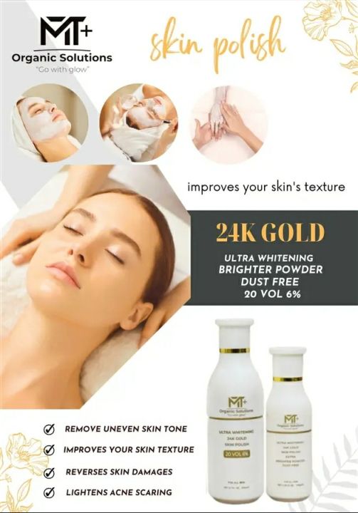 MT+ Organic Solutions Go with glow skin polish 24K GOLD ULTRA WHITENING BRIGHTER POWDER DUST FREE 20 VOL 6% improves your skin's texture Skin Polish