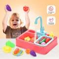 Kids Kitchen Toys Plastic Simulation Electric Dishwasher Sink Pretend Play With Electric Water Wash Basin Toy. 