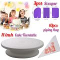 11 inch High quality Rotating Cake Turntable, 3Pcs Cake Creem Scraper Spatula Set, 10Pcs Disposable Piping Bags , Decorating Turn Table. 