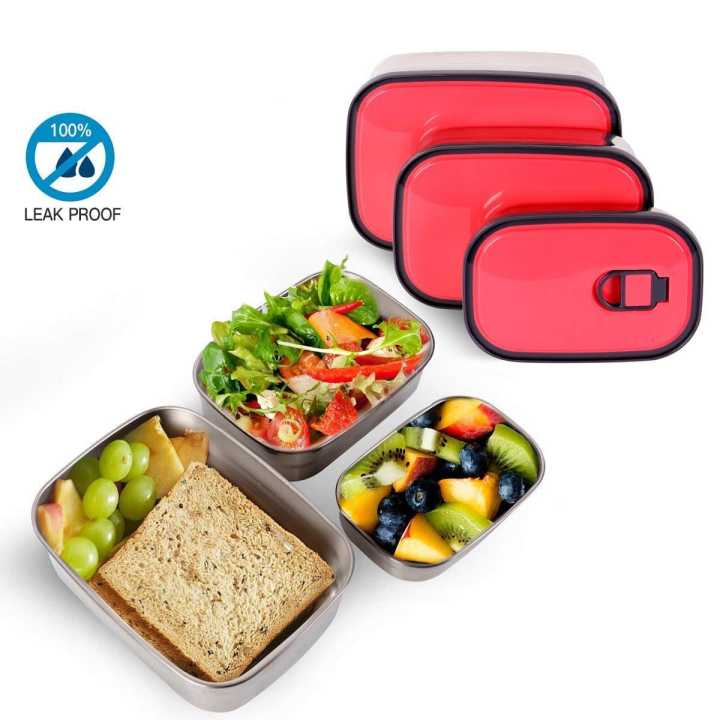 Lunch Box Stainless Steel Rectangular Lunch Box Choose From (S-M-L) PINK