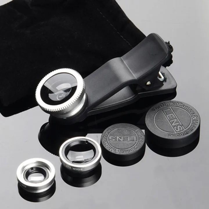 3 In 1 Macro Wide Angle Fish Eye Lens Phone For iPhone XR XS X 8 7 6 Plus SE Samsung Xiaomi Huawei Fisheye Camera Lense Kit-Silver