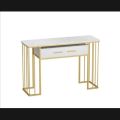 Black Modern Console Table with Storage Box Laminated UV Sheet Marble effect Top & Metal Gold Finishing Frame customizable available. 