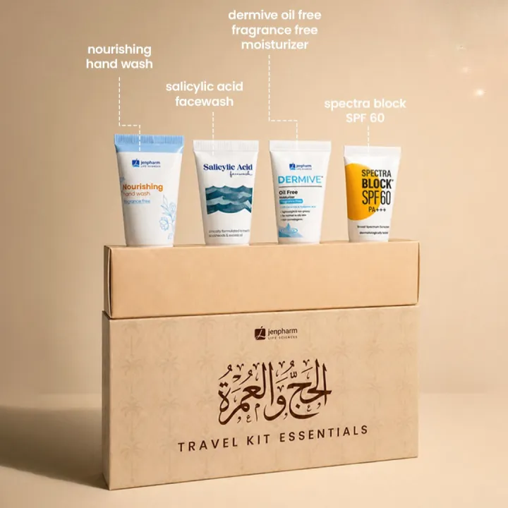 Jenpharm%20-%20Hajj%20&%20Umrah%20Essentials%20Kit%20-%20Pack%20of%204%20(Fragrance%20Free%20Hand%20Wash,%20Fragrance%20Free%20Salicylic%20Acid%20Face%20Wash,%20Dermive%20Fragrance%20Free%20Oil%20Free%20Moisturizer,%20Fragrance%20Free%20Spectra%20SPF%2060%20Sunblock%20-%20Image%202