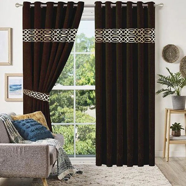 Premium Quality Velvet Front Border Curtains Pack of 2 (Size 8*4.5 feets)