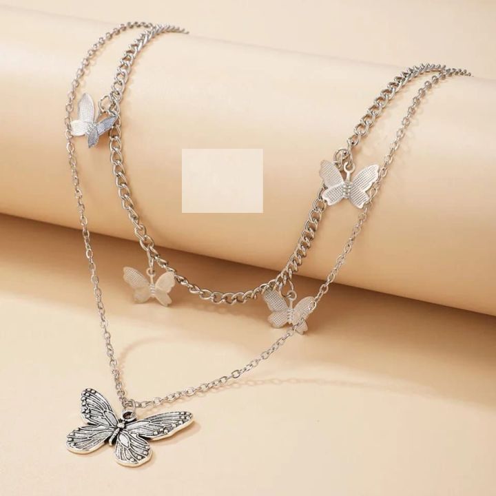 Vintage Style Butterfly Pendant Double Layer Necklace