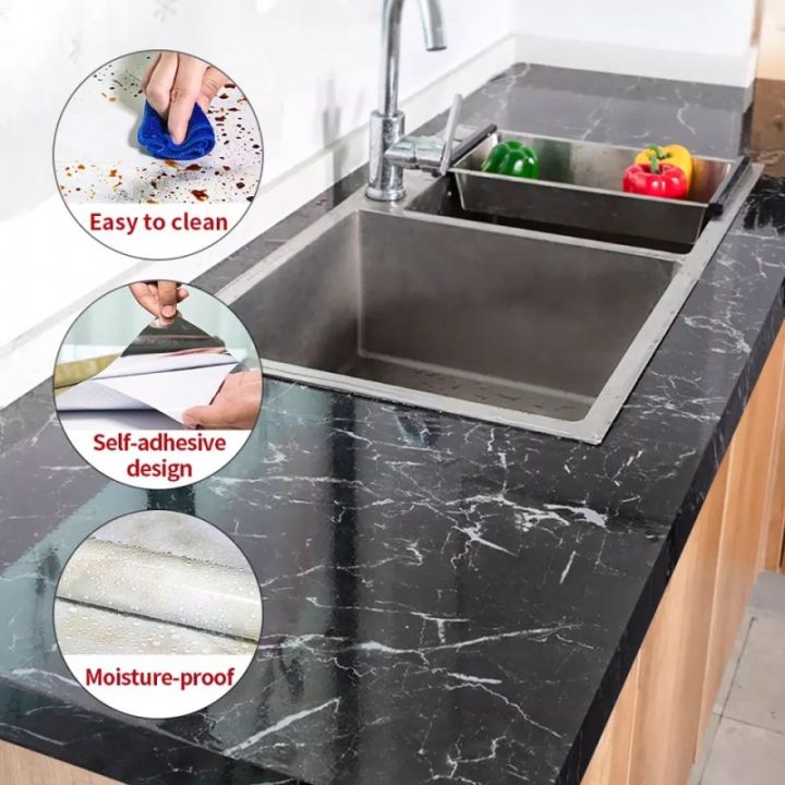 Kitchen Decoration Items For Shelf Marble Sheet Wallpaper Self Adhesive Wall Stickers Vinyl Kitchen Cabinet Cover Kitchen Items Black/White - 1 Roll
