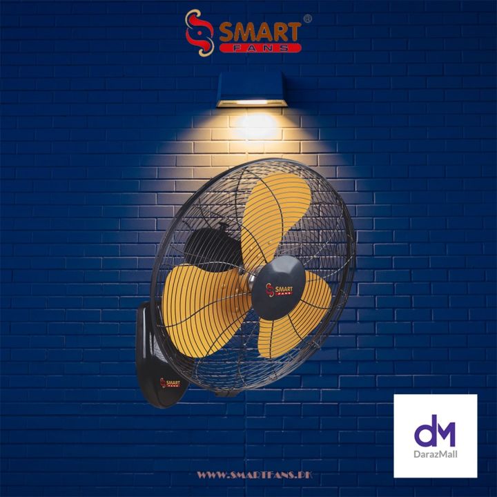 Smart Fans "Premium" model 18" Wall Bracket Fan Plastic base Metal blade-Black-Golden  Naveed Industry