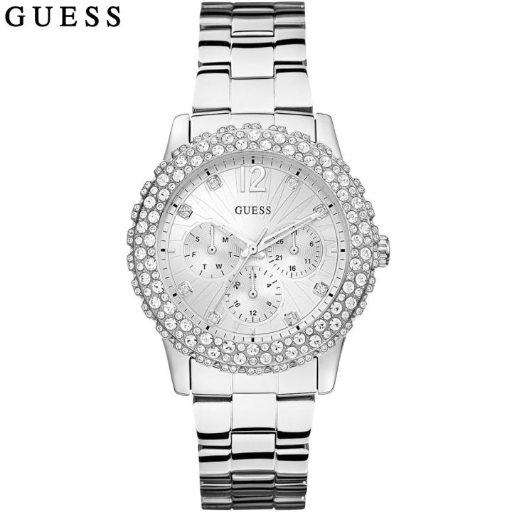Guess Dazzler Silver Dial Silver Stainless Steel Watch For Women- W0335L1