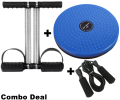 COMBO DEAL HIGH QUALITY DOUBLE SPRING TUMMY TRIMMER AND COLOR TWISTER EXERCISE MACHINE ABS DISC AND JUMPING SKIPPING ROPE. 