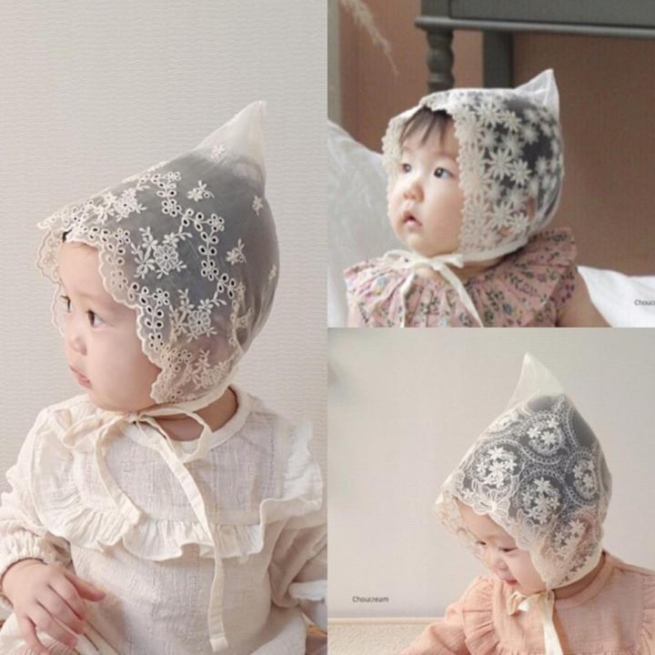 0-36M Baby Girls Lace Hats Korean Style Newborn Photography Props Flower Bonnet Hat Kid Princess White Cotton Caps