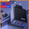 30W USB+2PD Type-c Mobile Phone Charger 5V 2.4A Fast Charging Adapter Multi Port US/EU/UK Plug Travel Charger For i-Phone Micro Tablet. 