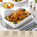 Techmanistan 13.5" Long Rectangular Stripped Ceramic Tray, Oven Safe Ceramic Dish, Baked Rice Baking Tray Cake Tray Pizza Oven Dinner Plate Korean Bowl, Ceramic Baking Dish, Porcelain Baking & Serving Dish, Baking Pan Casserole Dish, Lasagna Pan. 