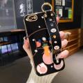 chenyyka For iPhone 6 Plus Case With Wristband New Design Square Edge Phone Case Cute Line Rabbit Pattern Shockproof Plating Silicone Casing Full Cover SoftCase Protection Cases Girl Women. 