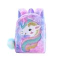 Rainbow Fluffy Unicorn Backpack Plush Back To School Rucksack Zipper Bag. 